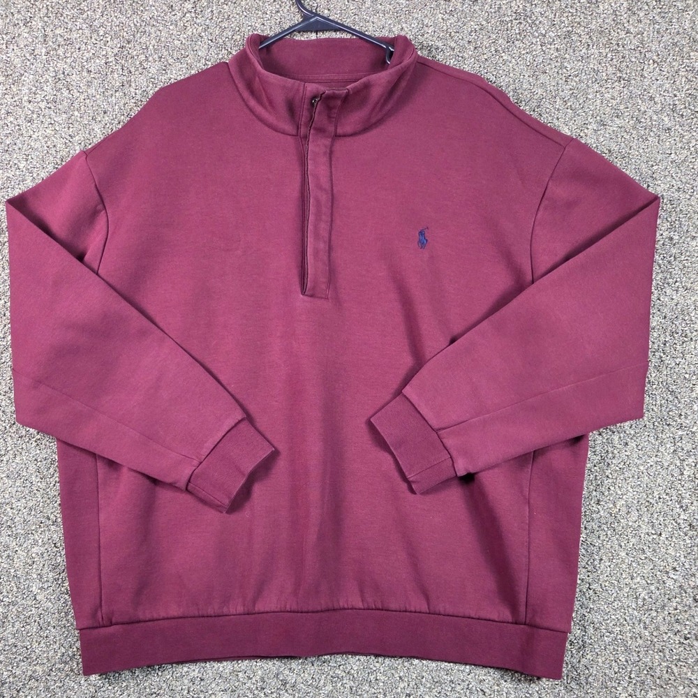 Polo Ralph Lauren Sweatshirt Mens 2XB Maroon Burgundy Quarter Snap Pullover 0064